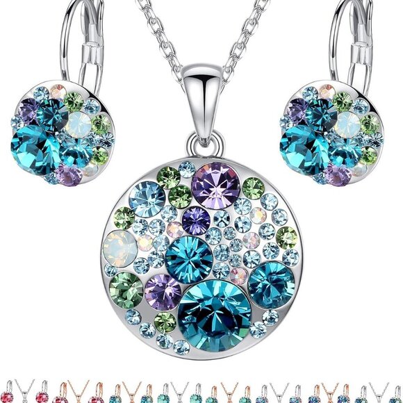 New Crystal Jewelry Set for Women Blue Green 18